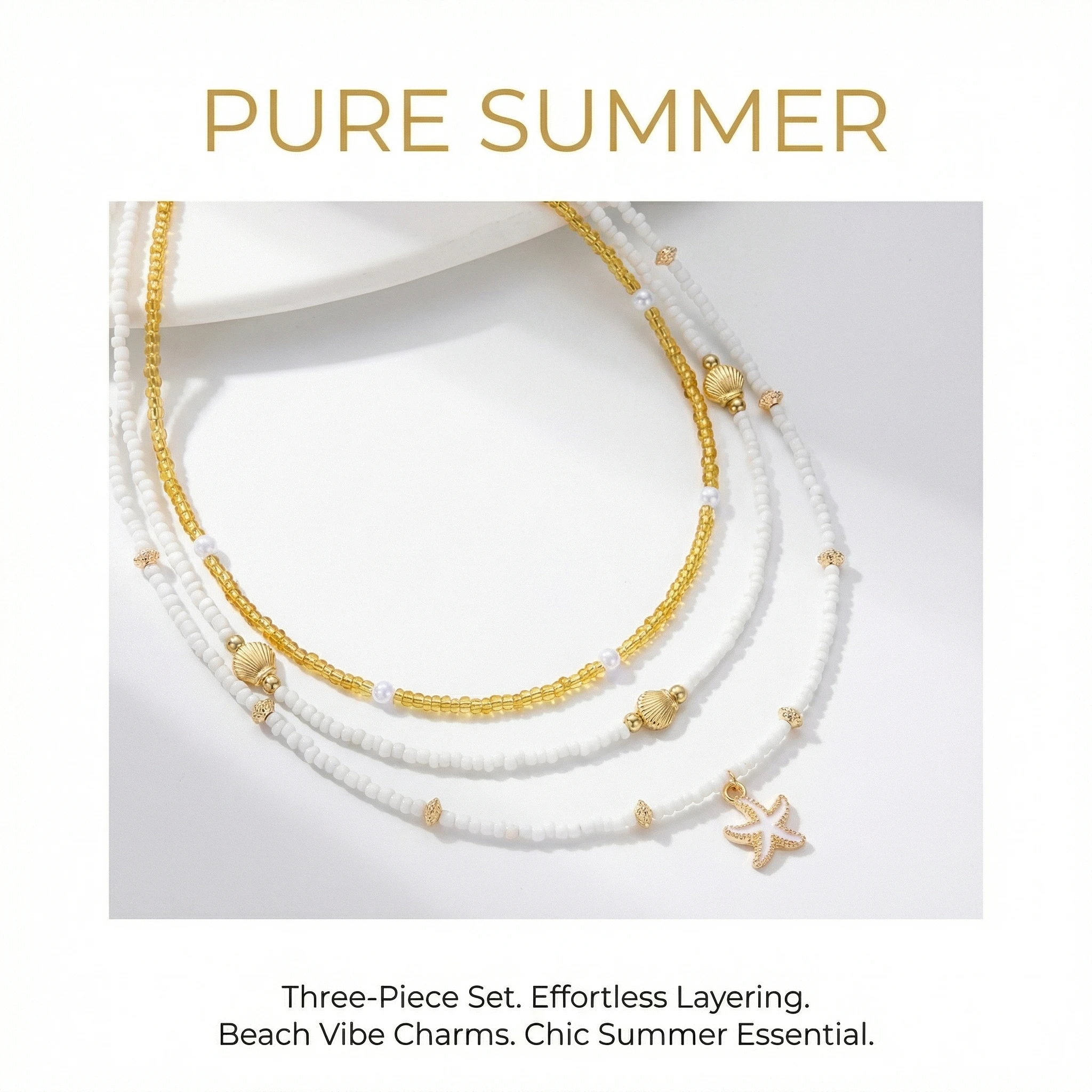 Böhmische Mehrschichtige Perlenkette für Frauen Goldfarben Seestern-Muschel-Anhänger Choker Sommer Strand Urlaub Schmuck Geschenk – Detail 3