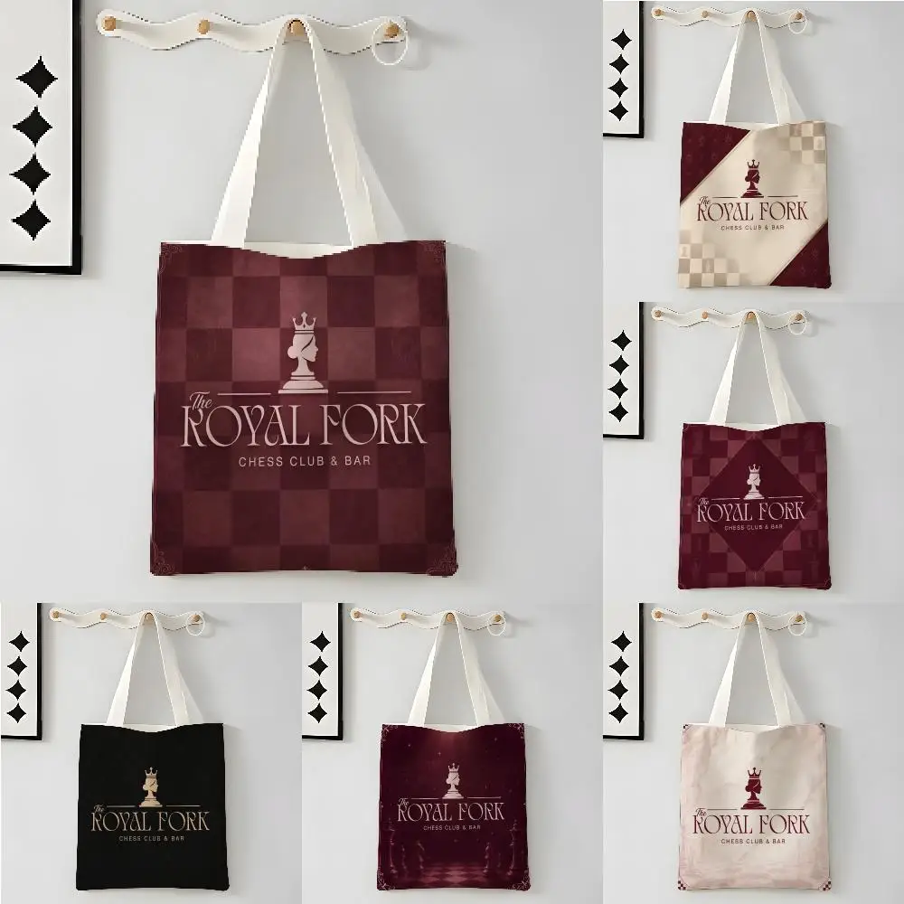 Artistic Chess Set Design T-The Royal ForkS Storage Bags Large Capacity Canvas Bag for Female Students Tote Mommy Bag