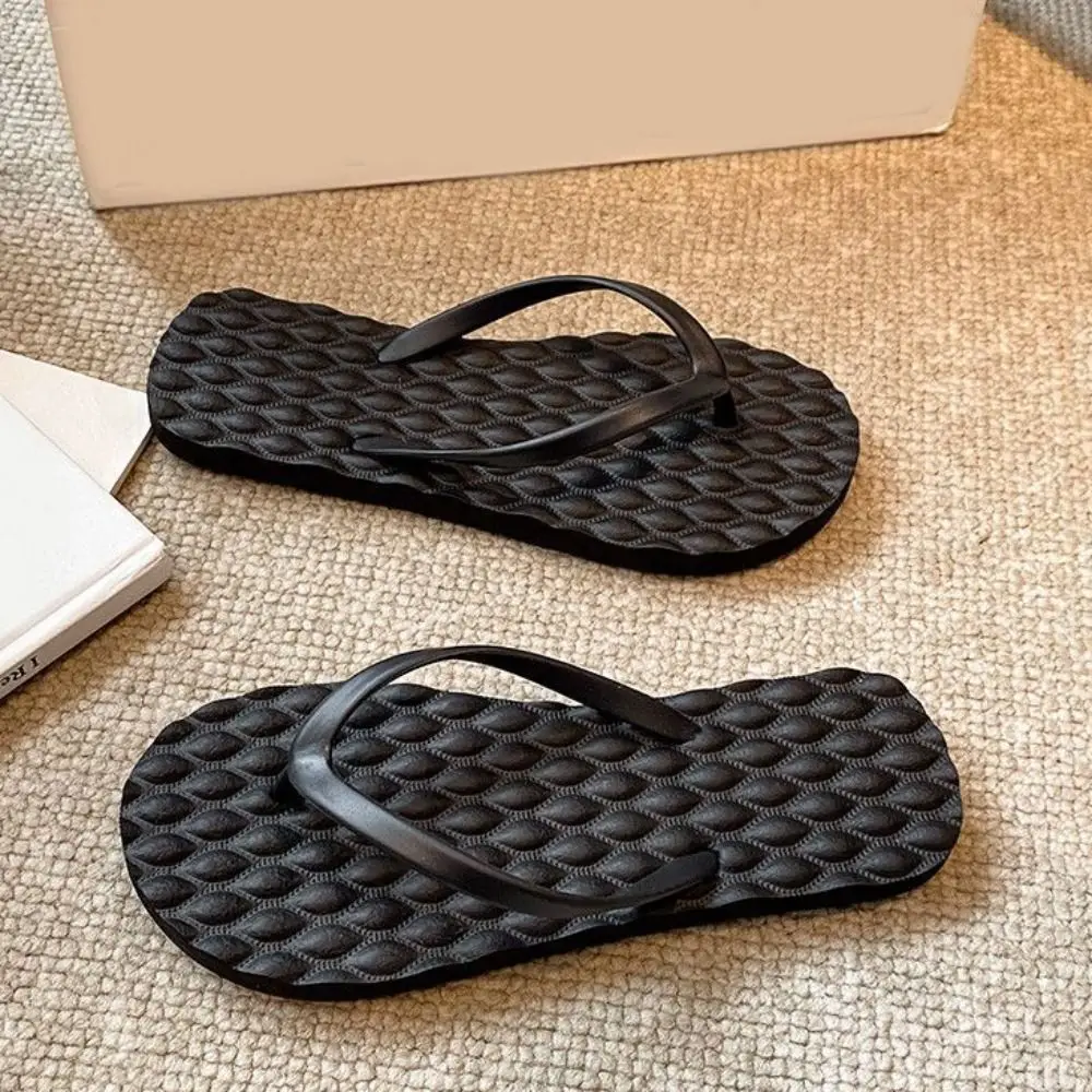 Soft Solid Color Flat Soled Slippers Lingge Anti Slip Platform Flip Flops Clip Toe EVA Home Slides Sandals Beach