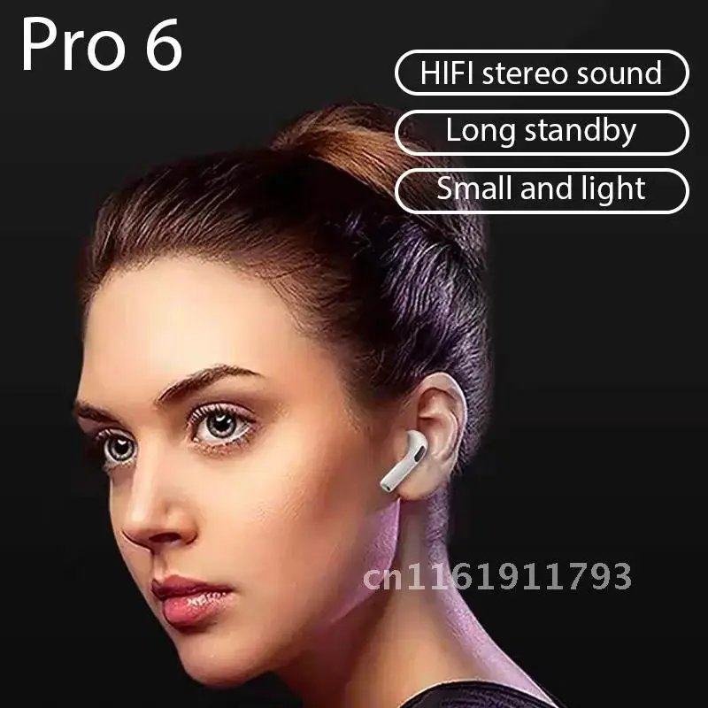 Pro 6 TWS Bluetooth Headsets Wireless Earbud Gaming Mini Half in Ear Charging Case With Microphone For Sport Game Play