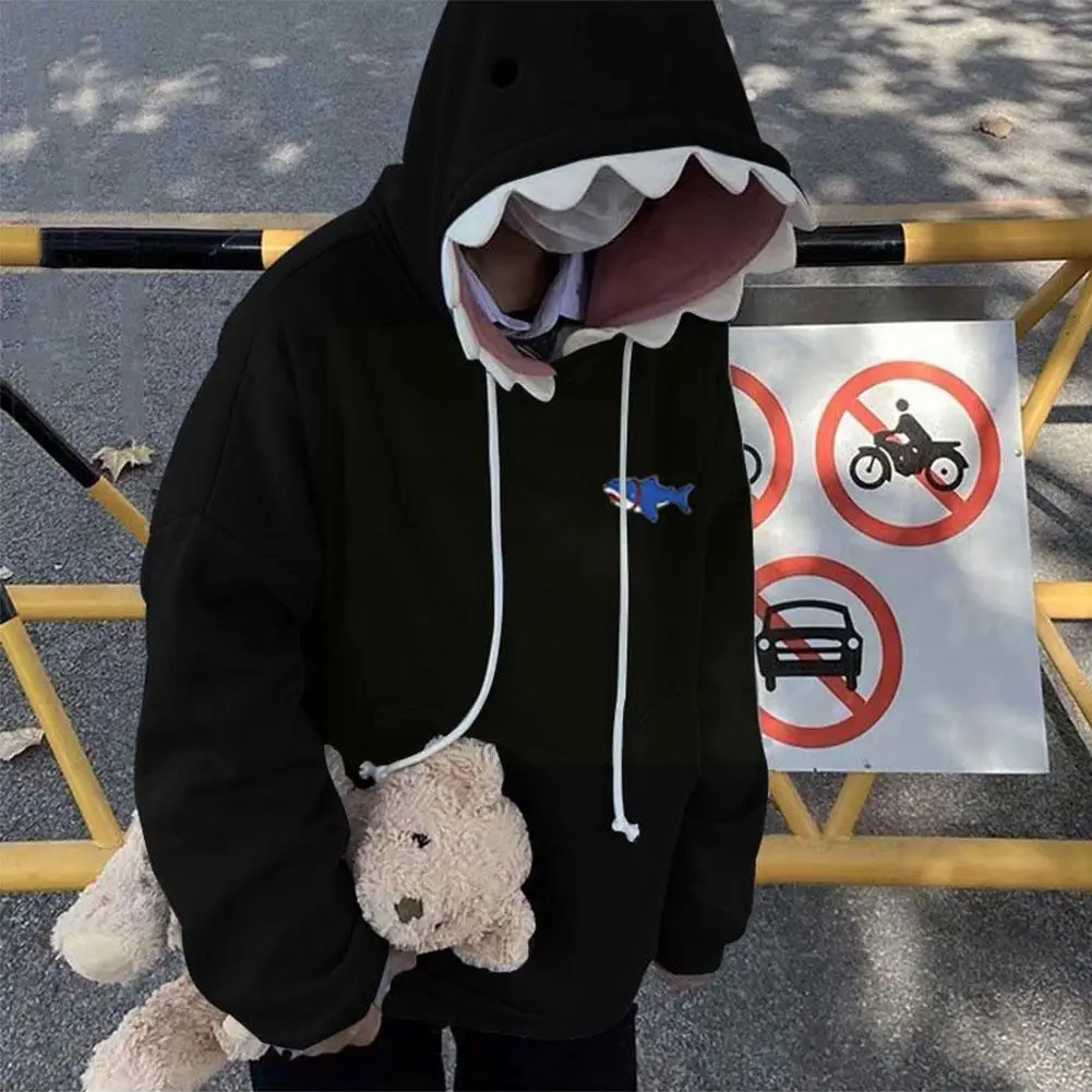 Funny Shark Patchwork Hoodies Man Autumn Kawaii Sweatshirt New Long Pullover Couple Clothes Casual 2023 Sleeve School H4Y9