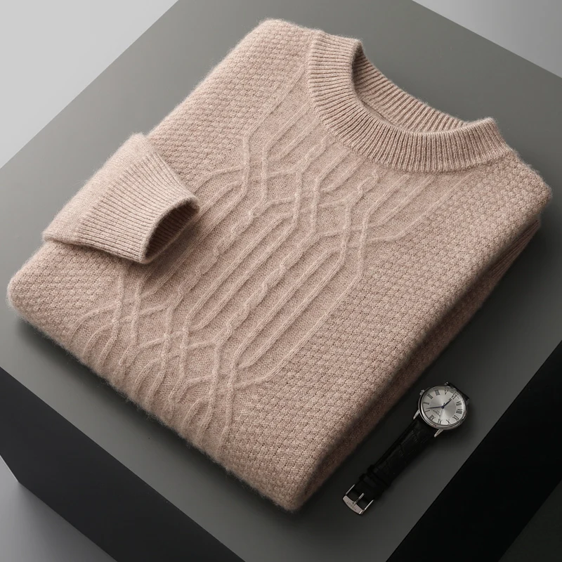 Autumn and winter new 100% merino wool men\'s cashmere sweater round neck pullover knitted casual fashion retro jacket.