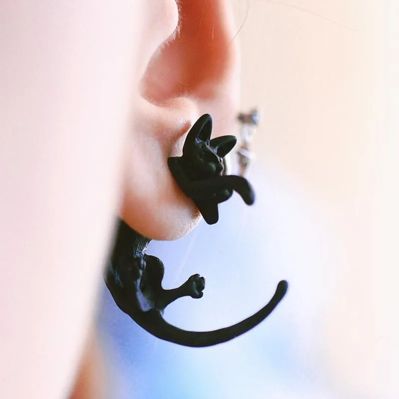 Dark Gothic Cat Earrings Cute Cat Earrings Unusual Design Exaggerated Sweet and Cool 3D Meow Star Man Split Up and Down Earrings