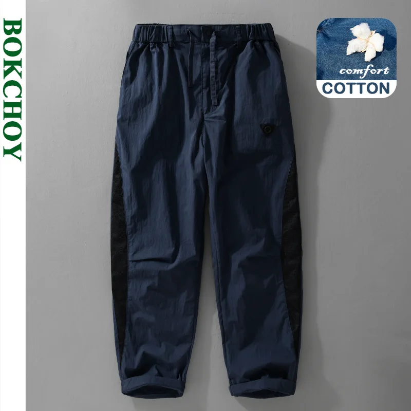 

2026 Spring Summer New Comfort Cotton Casual Pant for Men Drawstring Patchwork Summer Pants K216