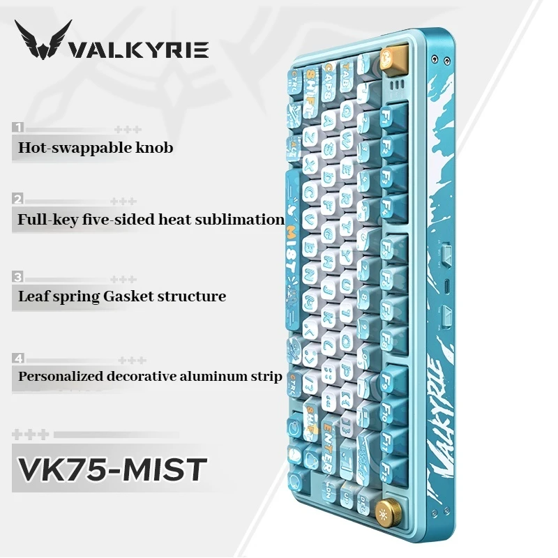 Valkyrie Vk75 Thri-Mode Mechanical Keyboard Jsa Height Keycap Full Key Hot Swappable Battery 8000mah Custom Gaming Keyboard Gift