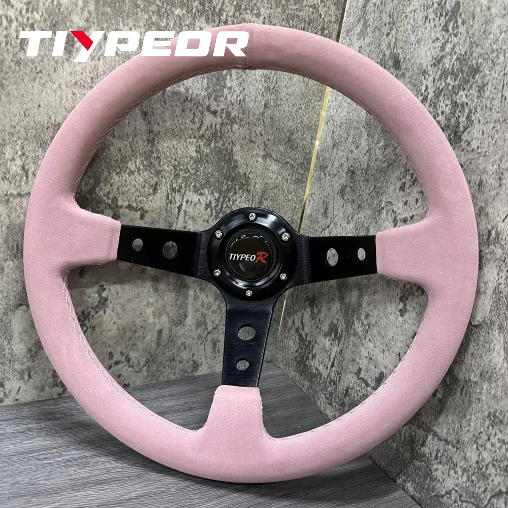 Light Pink Leather Suede Steering Wheel Universal Customized Steering Wheel