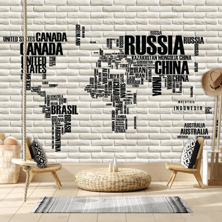 Easy to Apply Peel and Stick Vinyl Wallpaper for Living Room Kids Cartoon World Map Brick Contact Wall Papers Home Decor Mural view 5