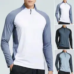 Men Slim Fit Track Top Men's Half Zipper Stand Collar Sports T-shirt with Long Sleeves for Running Fitness Training Breathable