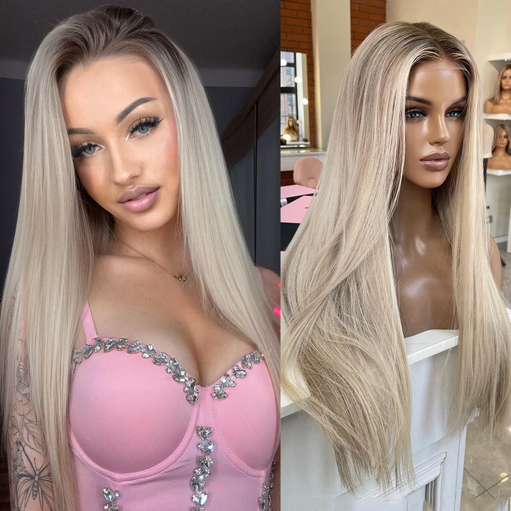 Ombre Beige Blonde Transparent Lace Frontal Wigs Brazilian Remy Human Hair Pre Plucked Straight 13x4 Lace Front Wigs For Women