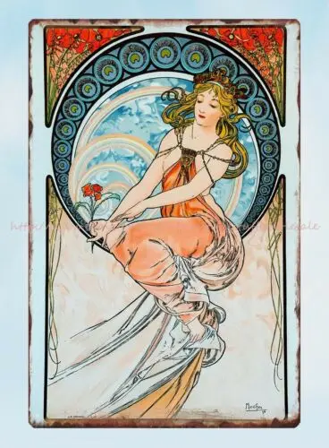 rustic wall art La Peinture 1898 Alphonse Mucha art nouveau metal tin sign