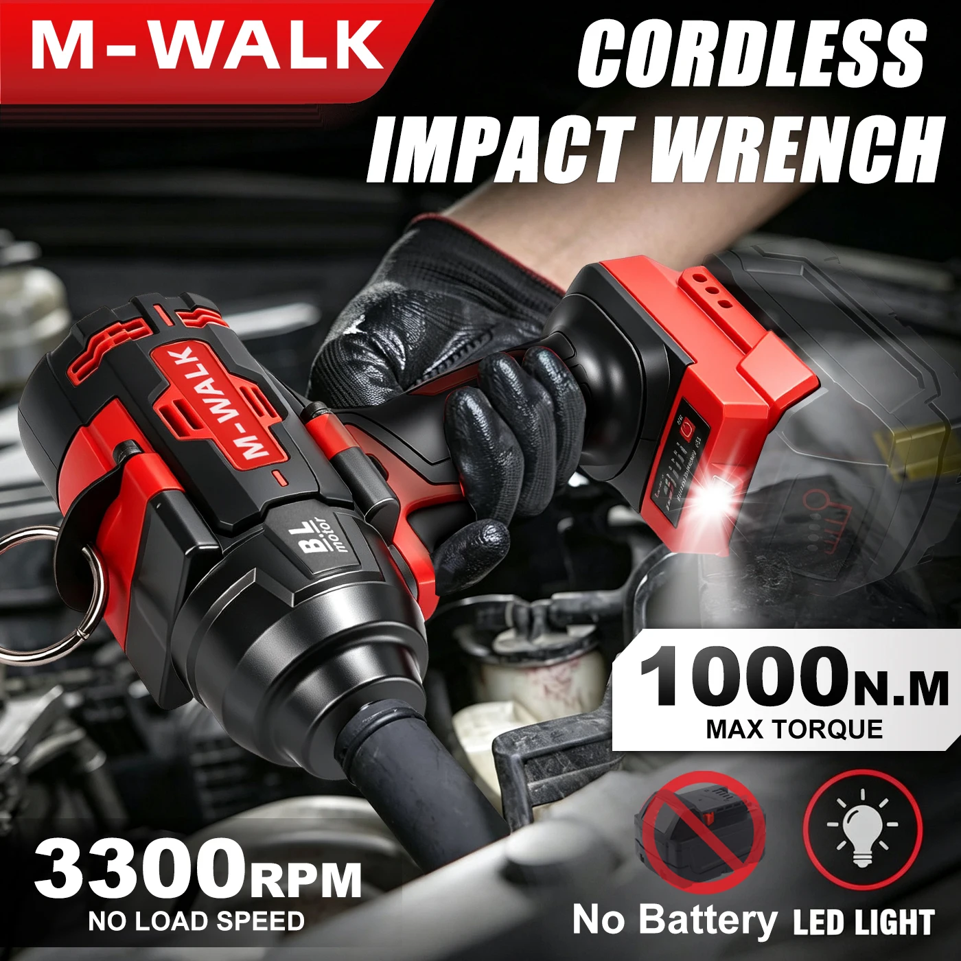 M-WALK 1/2 Inch Electric Impact Wrench Brushless 1000N.m Cordless Rechargable Wrench Power Tool For Milwaukee 18V Battery Pins