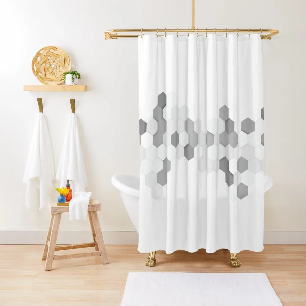 

3d hexagonal black+white background Shower Curtain Cute Shower For Shower Curtain