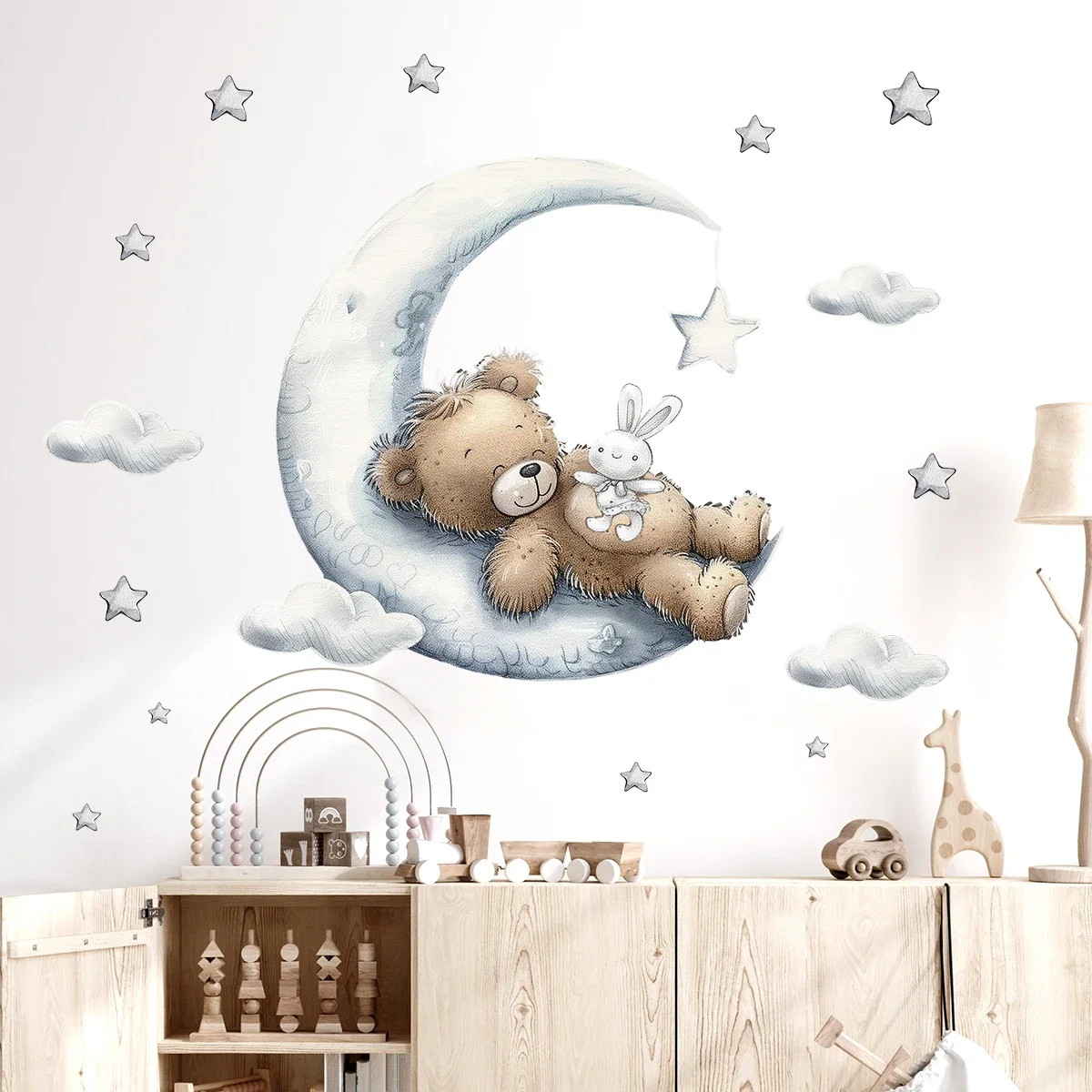 1Pc Cartoon Star Moon Sleep Bear Wall Stickers for Kids Baby Room Decor Home Decoration Bedroom Living Room Wall Decals Art