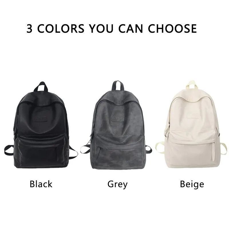 Women PU Leather Backpacks Solid Color Fashion Simple Large Capacity Totes Bag Leisure Travel Bag Unisex for Men