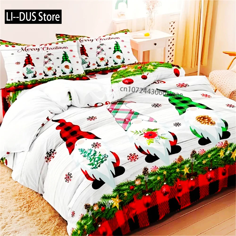 

3pcs Fashion Duvet Cover Set, Plaid Christmas Gnomes Print Bedding Set, Soft Comfortable Duvet Cover, For Bedroom, Guest Room