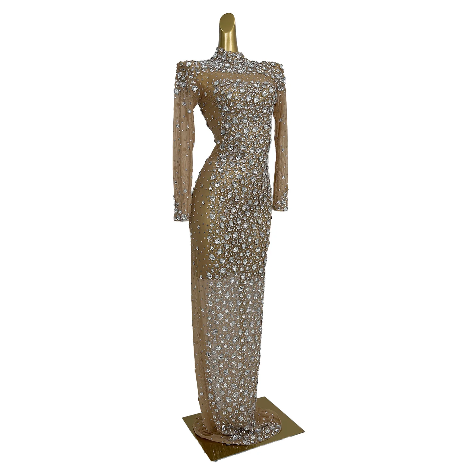 

Silver Diamonds Birthday Celebrate Evening Prom Long Dress Women Sexy Mesh Singer Show Stage Wear Photo Shoot Dress Cuixing