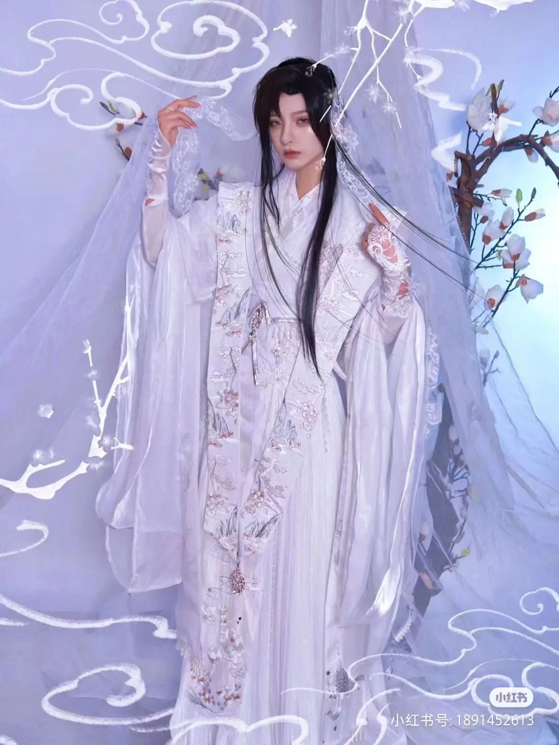 TIan Guan Ci Fu Hua Cheng Cos White Huacheng Hanfu Clothing TGCF White Xie Lian Costume Ancient Shen Lanzhou Hanfu Chu Wanning