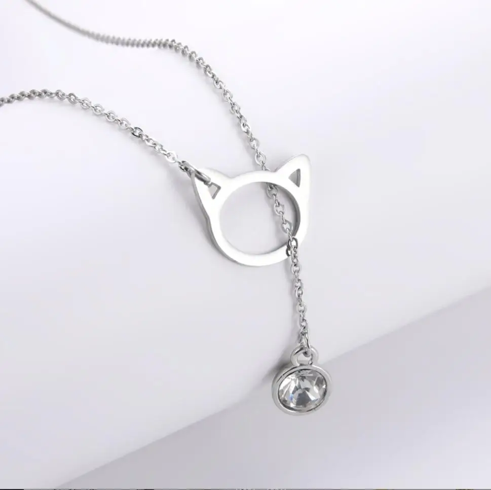 1PC New Hollow Pet Cat Head Crystal round  Necklaces Animal Love Heart Pendant Necklace for Girl Women Jewelry Wholesale F1424