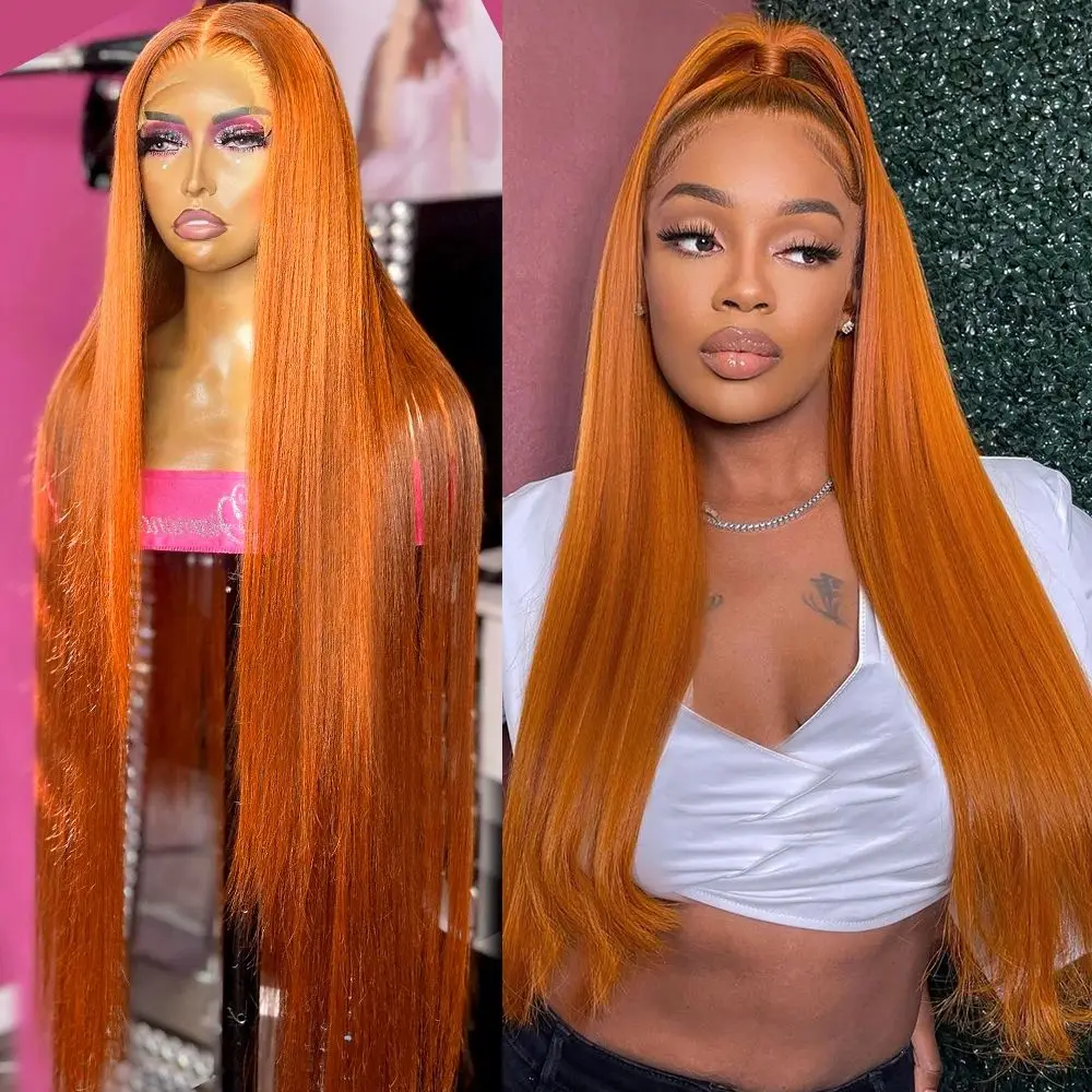 

180% Density Ginger orange Lace Front Wigs Human Hair Pre Plucked Straight 13x6 HD Lace Frontal Wigs Human Hair With Baby Hair