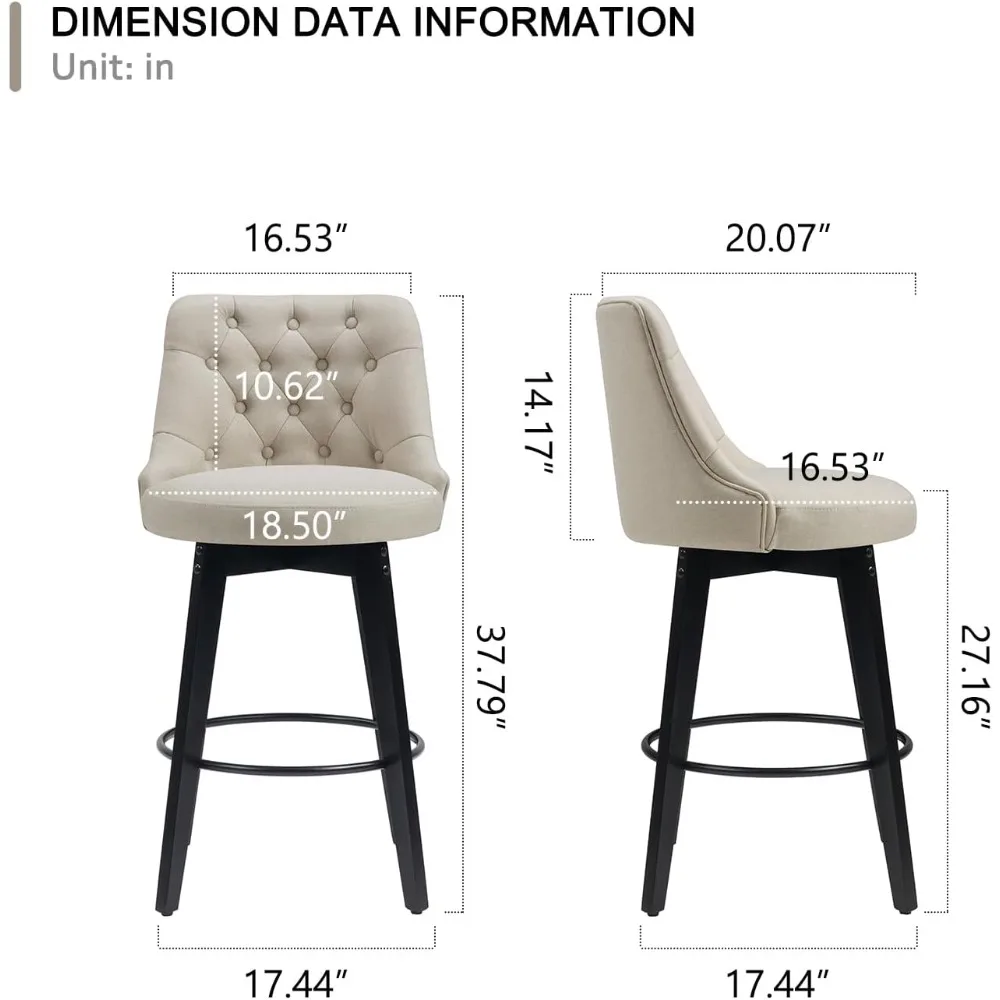 Swivel Bar Stools Set of 4, Counter Height Bar Stools with Button Back, Farmhouse Bar Stools for Kitchen Island, Cafe, Pub