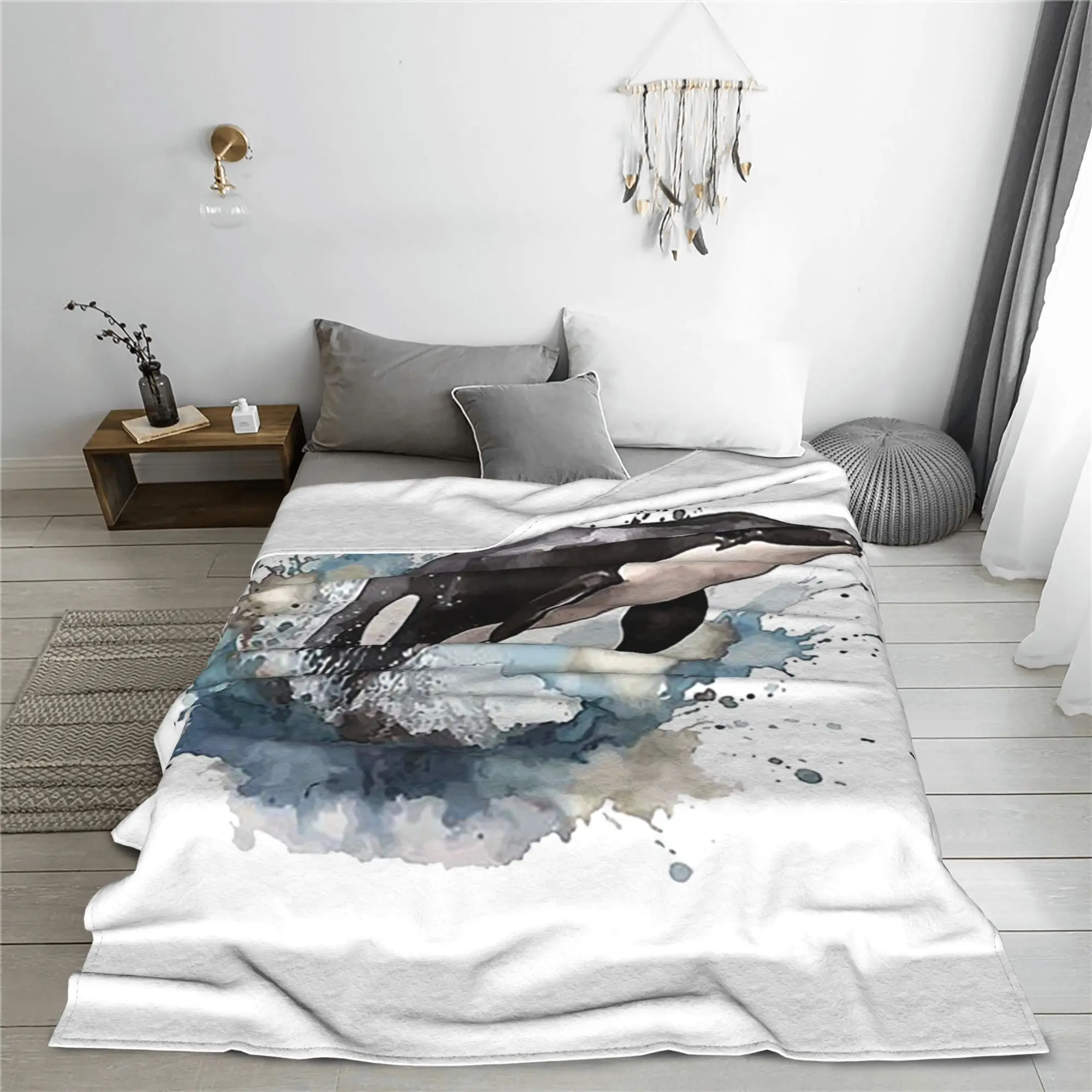 Orca Aquatic Sea Ocean top tees Killer Whale Blanket Multi-function Fleece Sofa Throw Blanket for Couch Bedding Travel Quilt