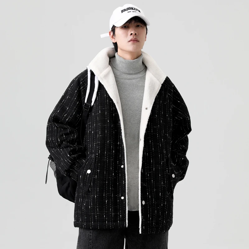 

Lamb Fur Jaet Men's Winter Thiened Cotton Coat Youth Faion Brand Teenagers Trendy Lamb Hair Cotton Clothes for Teens