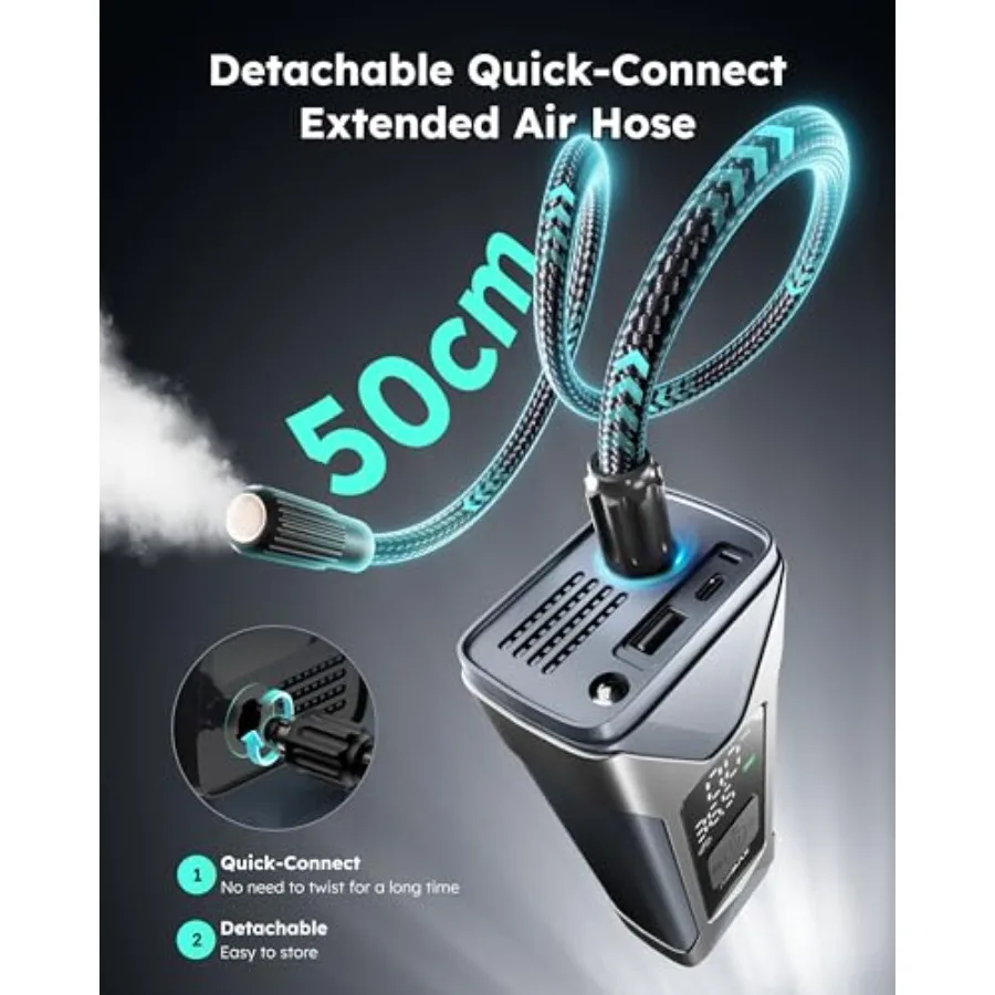 T10 منفاخ لإطارات السيارة ضاغط هواء محمول لسيارة دراجة نارية كرات 160 رطل لكل بوصة مربعة مضخة هواء لاسلكية مع بطارية مدمجة 7500 مللي أمبير #2