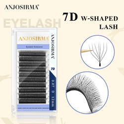 ANJOSIRMA 7D W Shape Premade Eyelash Extensions 0.07 Volume Fan Natural Soft Light Dense Eyelashes Seven Leaves Clover Eyelashes