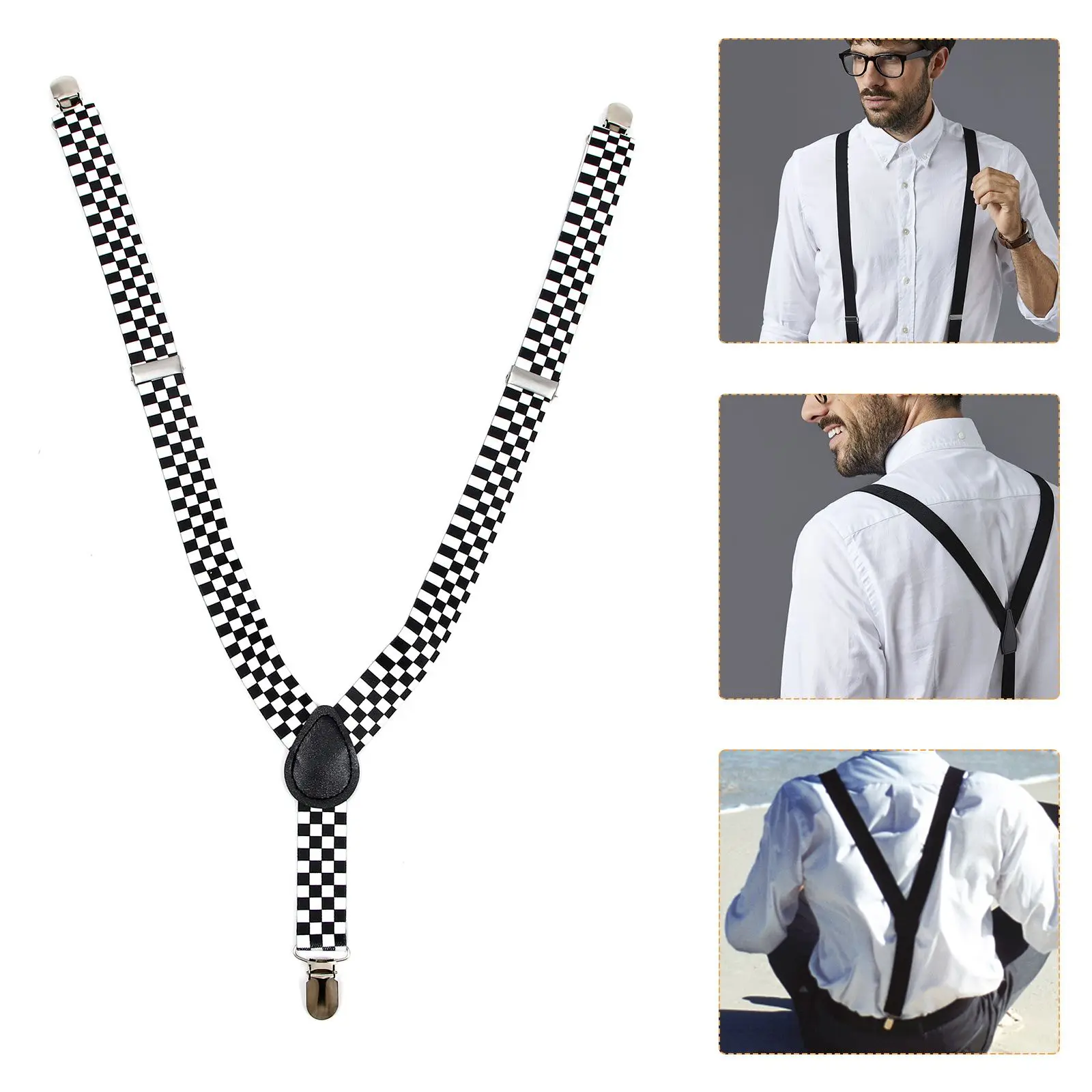 Suspensório xadrez Suspensório com clipe Suspensório nas costas em Y Suspensórios com clipe Suspensórios xadrez