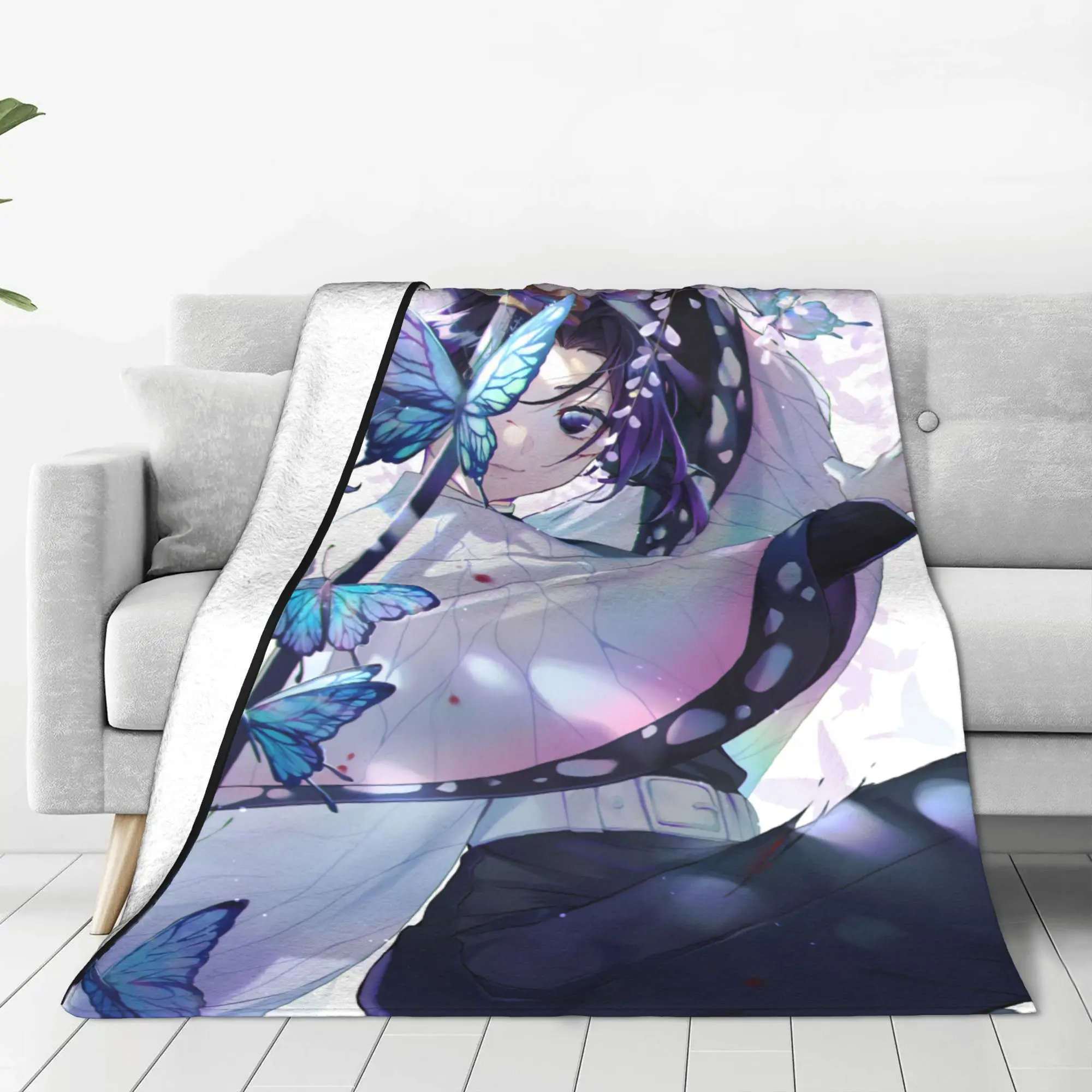 

Одеяла Demon Slayer Kochou Shinobu, флисовые осенне-зимние дышащие мягкие одеяла Kamado Nezuko, покрывало для дома, спальни