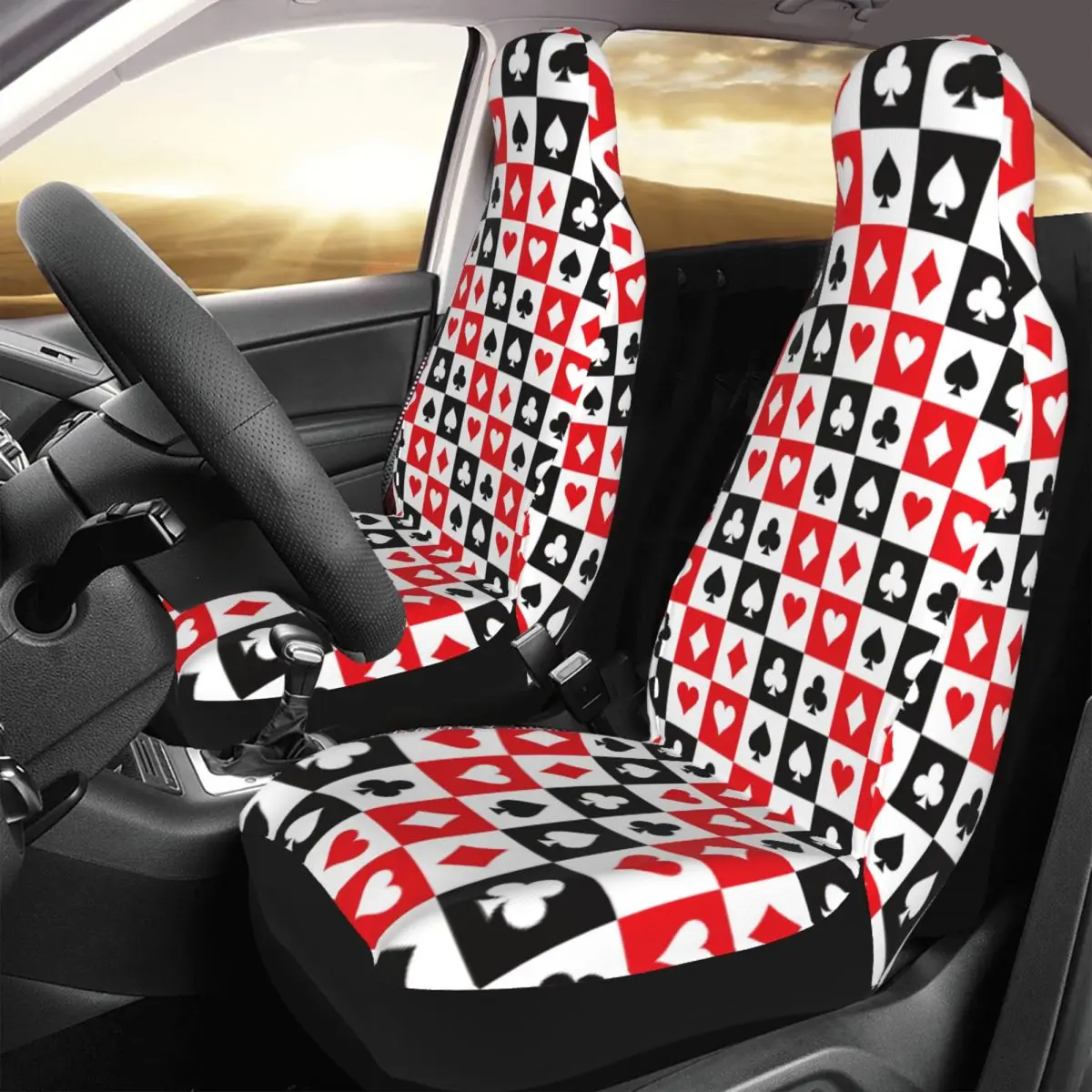 

Poker Suits Grid Pattern Car Seat Cover Custom Printing Universal Front Protector Accessories Cushion Set