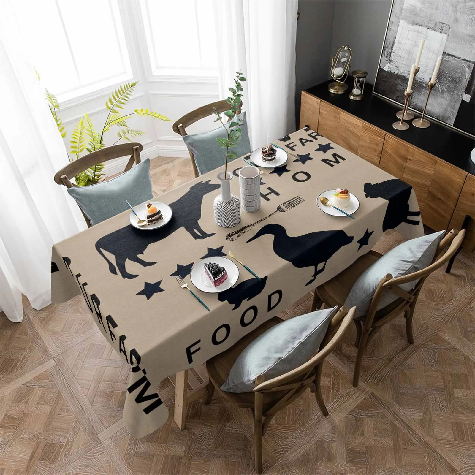 

Silhouette Of Farm Chickens Cows Pigs Anti-scalding Waterproof Tablecloth Rectangular Round Table Cover Kitchen Furnishings