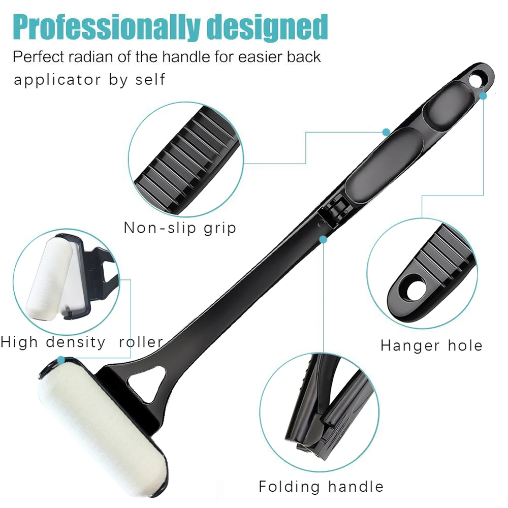 Portable Lotion Applicator Sunscreen Tanning Stick with Long Handle Foldable Back Applicator Replacement Heads