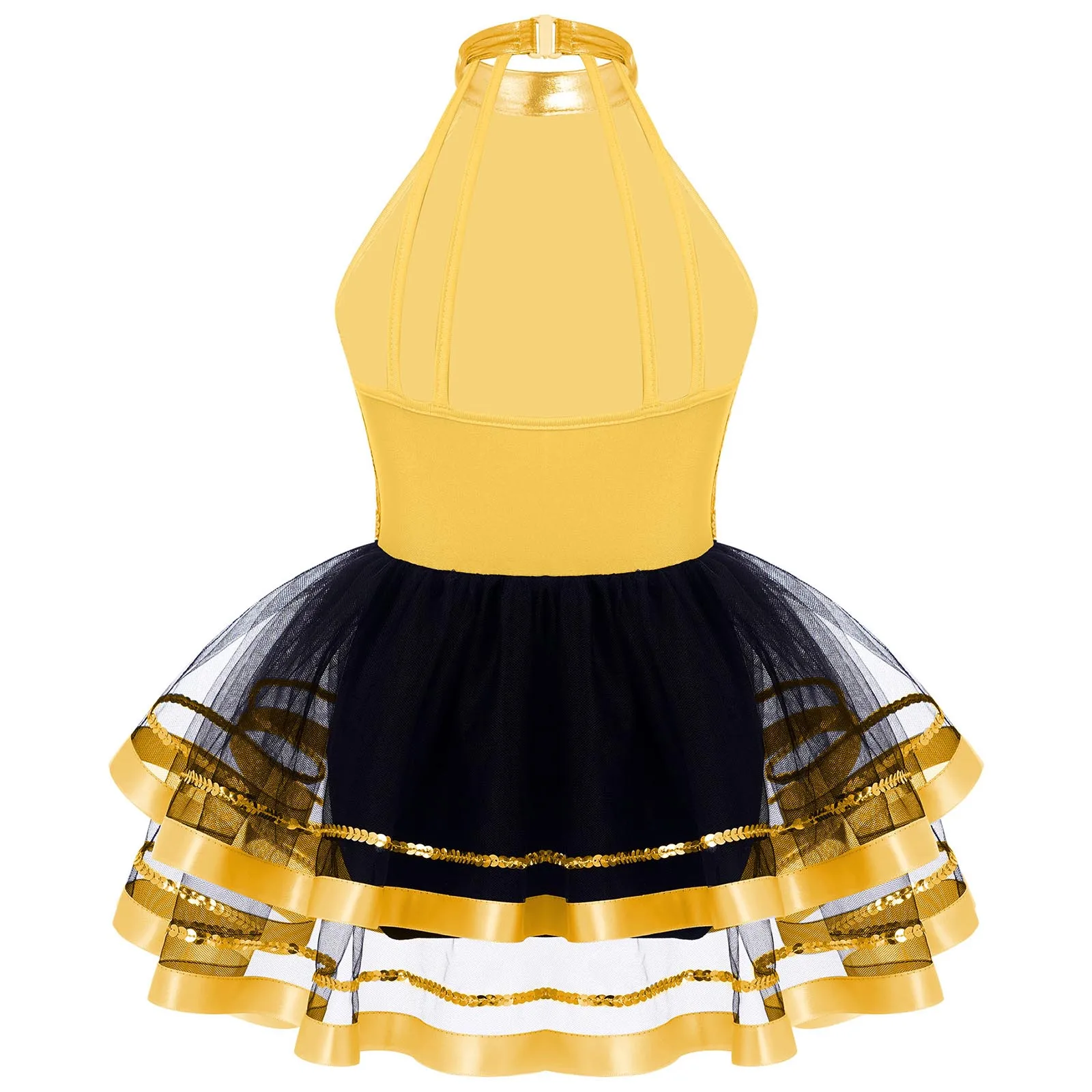 

Kids Girls Glitter Sequins Halter Ballet Dance Tutu Dress Gymnastics Leotard Modern Latin Jazz Dancing Performance Costume