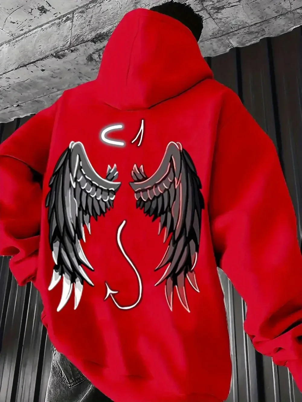 Sweat à capuche imprimé ange diable pour hommes, doux et confortable, vêtements d'extérieur de style streetwear, offre spéciale