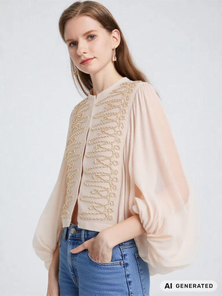 Summer Women's Vintage Decorative Romantic Frog Fastening Shirt Women Lantern Sleeve Round Neck Crop Loose Elegant Tops Brand