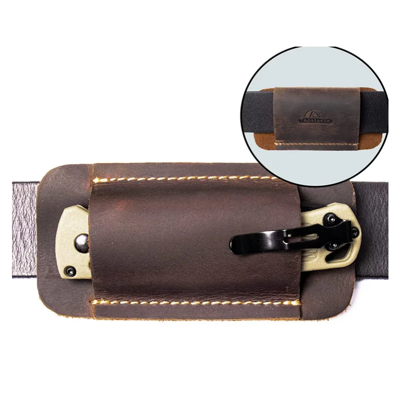 جلد البقر/الجلود EDC للطي صابر غمد في الهواء الطلق بقاء تخزين الخصر 5 بوصة سكين للفرد حالة جلدية #6