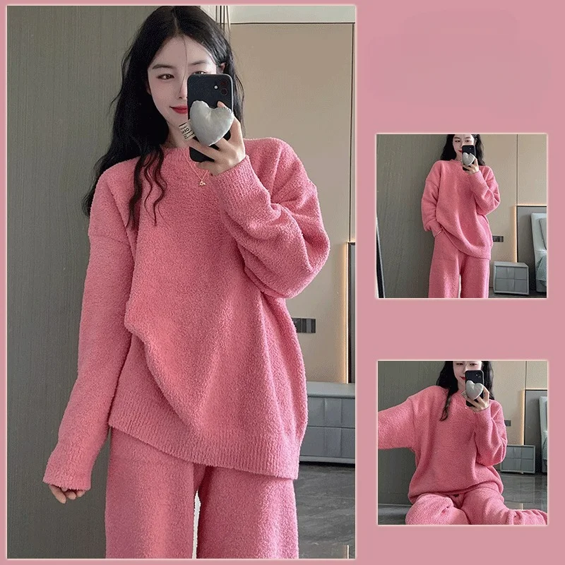 

Ins Internet Celebrity Winter Sweet Coral Fleece Pajamas Women's Japanese Loose Thickened Warm Flannel Loungewear Set Comfort