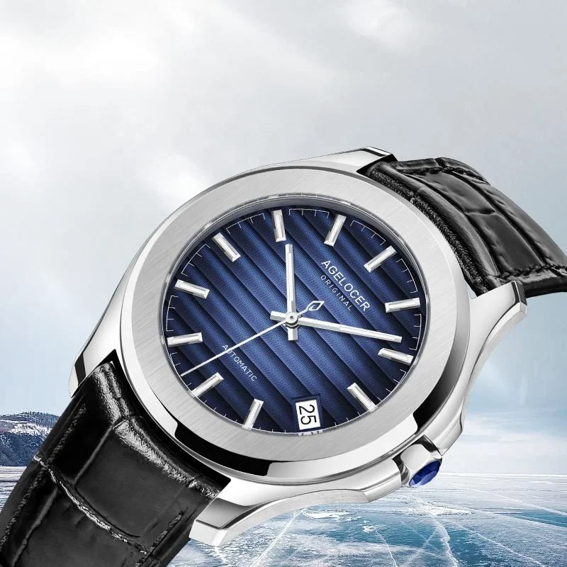 

Мужские часы AGELOCER Baikal, деловые наручные часы с датой, автоматические механические часы для мужчин, светящаяся нержавеющая сталь 316L с коробкой