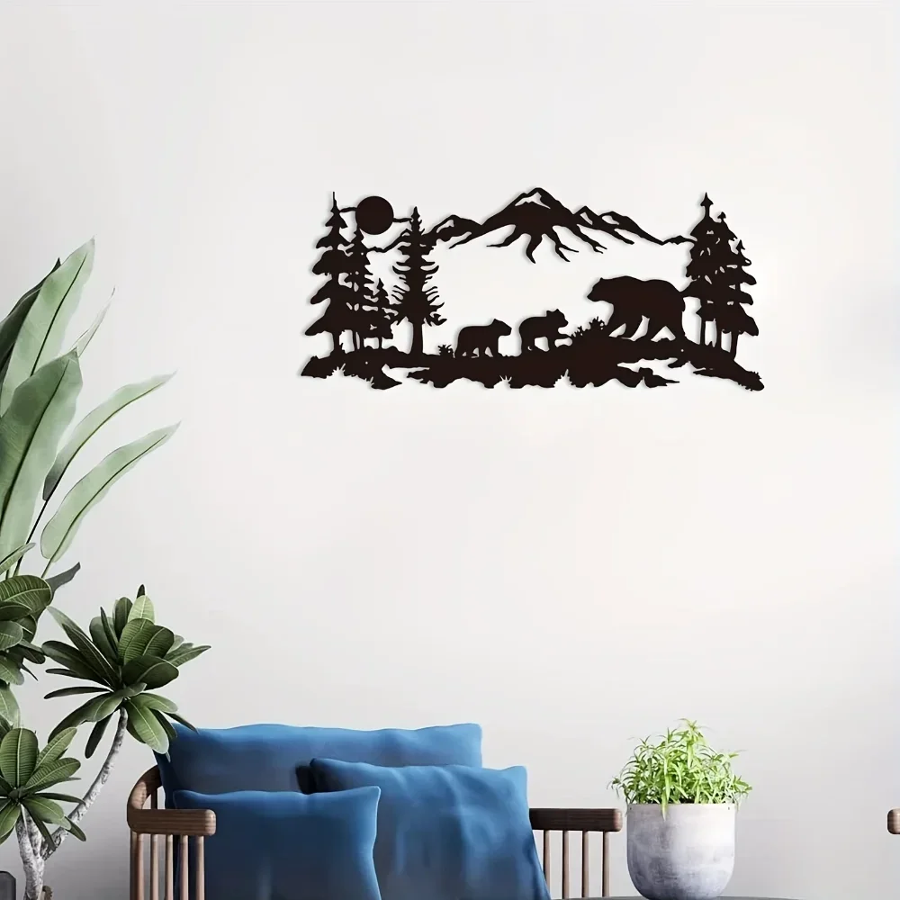 1pc Poster,stick,mural,home,decor,Mountain Forest , Black Metal Wall ,Decoration Minimalist Line ,Drawing Home Pendant Iron Art