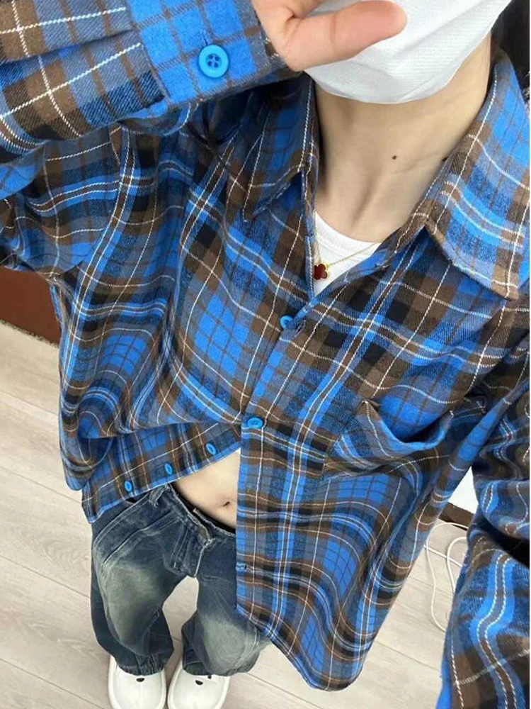 الرجعية الربيع الخريف الأزرق متقلب قميص سترة المرأة متقلب تصميم المتخصصة بأكمام طويلة قميص الرجعية العصرية #4