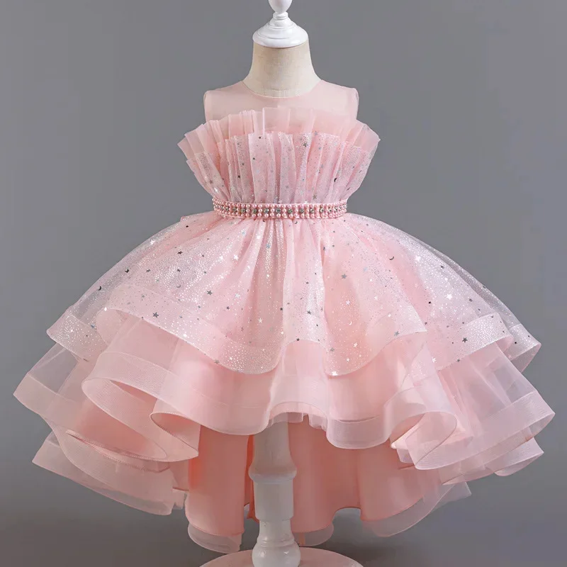 

White Flower Girl Dresses for Wedding Sleeveless Sequin Puffy Knee Lenght Birthday Gowns First Communion Gowns Customized