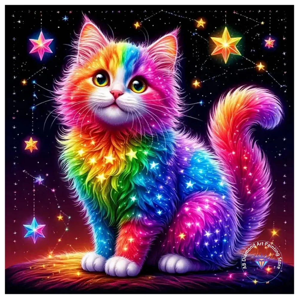 

Colorful Cat Animal AB Diamond Painting Kit Square Round Diamond 5D DIY Mosaic Handmade Art Adult Exquisite Gift Home Decor