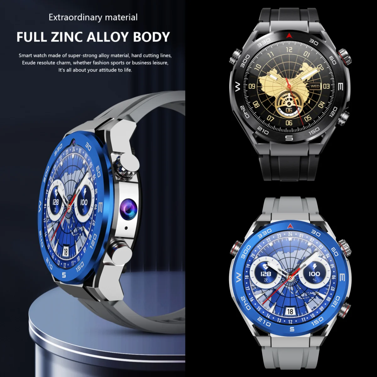 New Round 4G Smartwatch AMOLED Screen NFC Video Call Dual Camera Download Apps WIFI Sim Card Watches B8 Smart Watch With Android