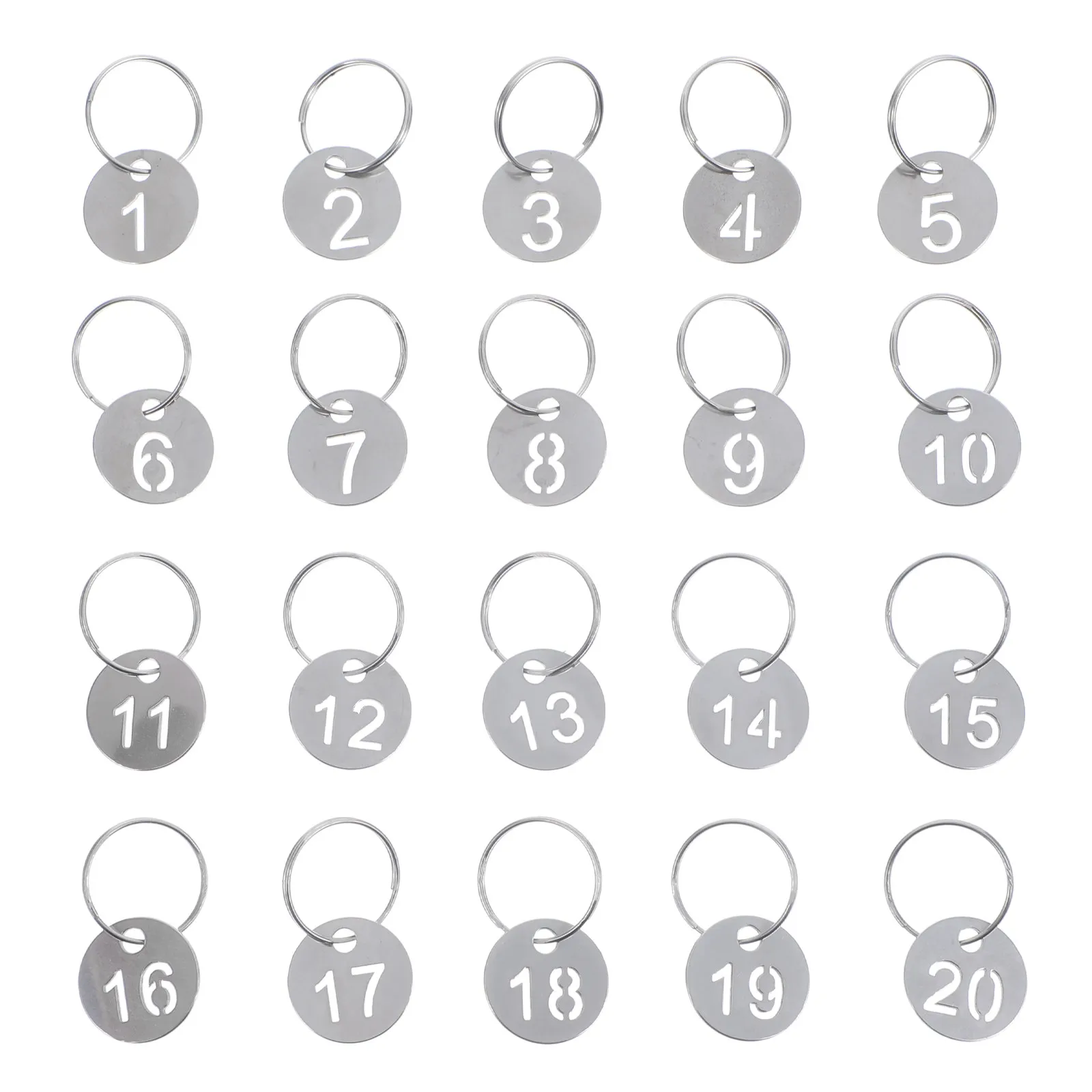 20Pcs Numbered Stainless Steel Tags Hollowed Key Identifiers for Locker Dormitory Spa Hotel Workshop Metal Key Labels