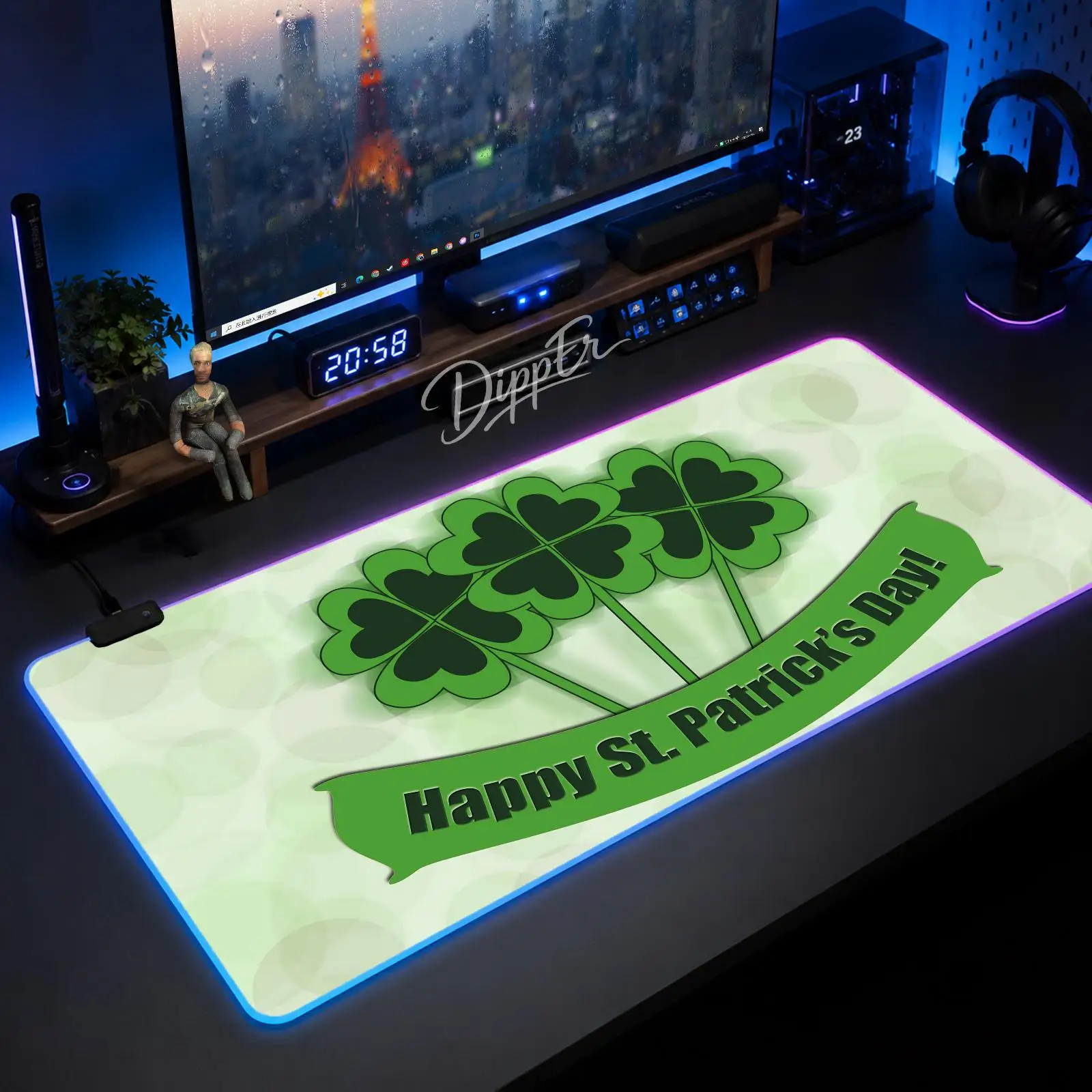 

Game St Patrick's Day Mouse Pad Gaming Anime Mouse Pad XXL RGB Desk Mats LED Table Pads Backlit Rubber Desktop