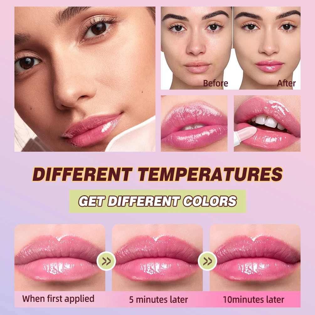 QIBEST 3pcs Color Changing Lip Balm Kits Moisturizing Colorless Pink Orang Tinted Lipstick Lasting Lip Stain Nourishing Lip Care