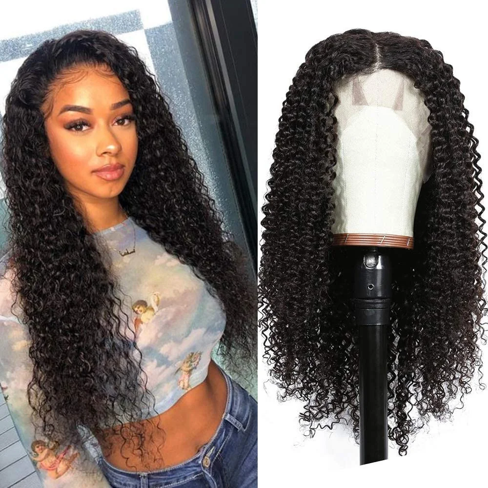 

Парик из натуральных бразильских волос Kinky Curly 13x4 с прозрачной кружевной передней частью, для женщин, предварительно прорезанный, плотность 180%, с детским волосом, натуральный цвет