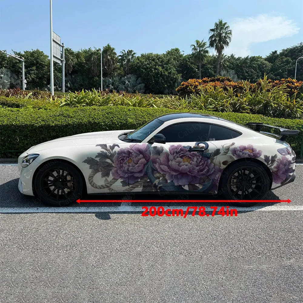 2pcs Ocean Vintage Floral Skeleton Car Side Wraps, Self-Adhesive PVC Waterproof & Scratch-Resistant Stickers, Car Accessory Gift