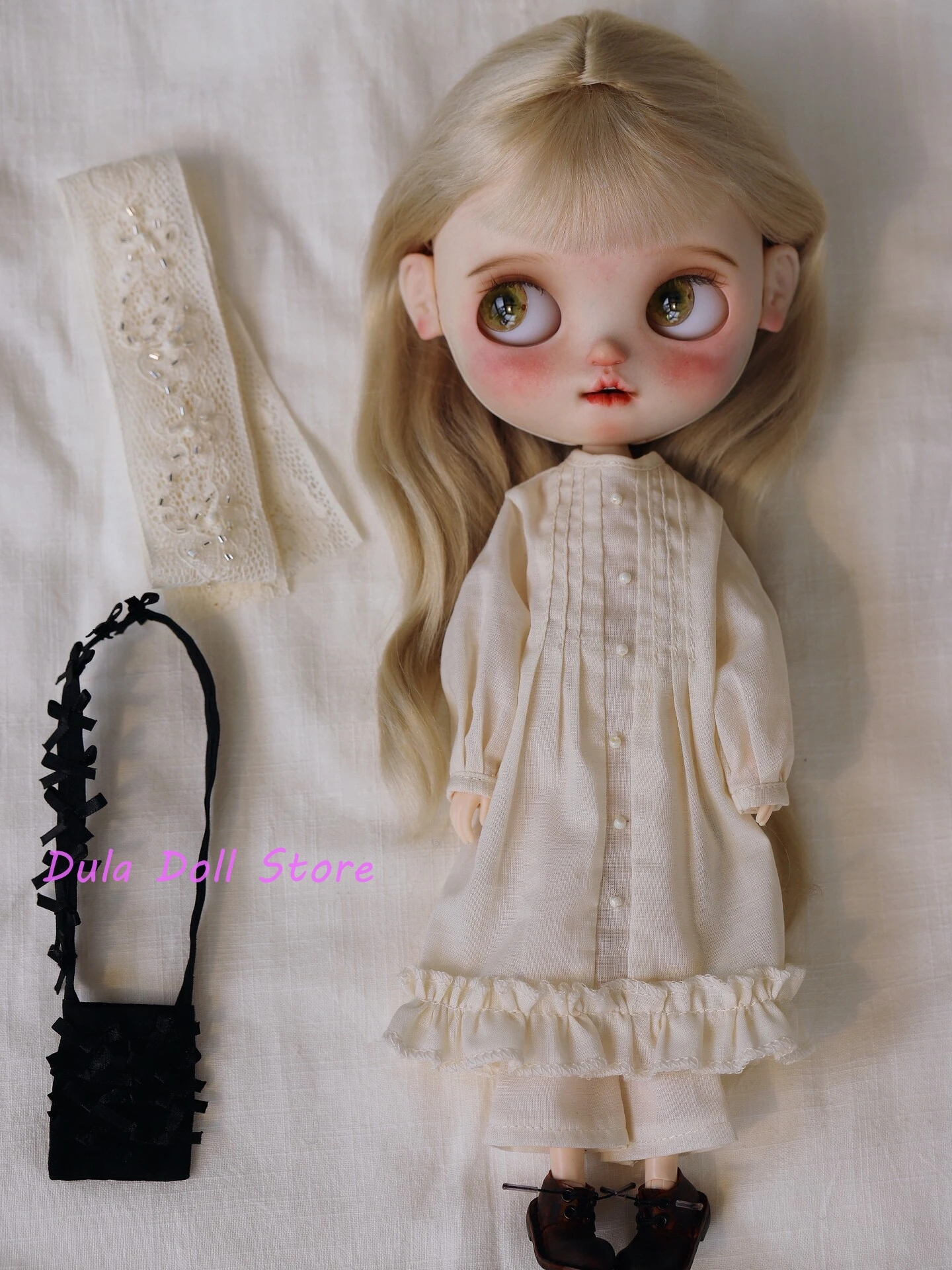 

s Dula Doll Clothes Cotton and linen dress and flared pants for Blythe Landazz Landoudou ob24 ob22 Bjd Doll